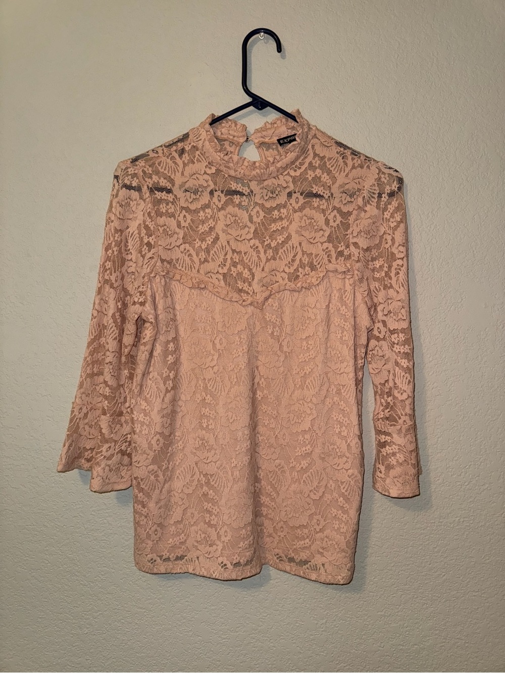Express Lace Mock Neck Blush Pink Top